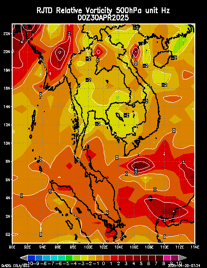 Relative vorticity at 500 hPa Unit *10**(-5) 1/Second