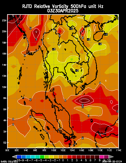 Relative vorticity at 500 hPa Unit *10**(-5) 1/Second