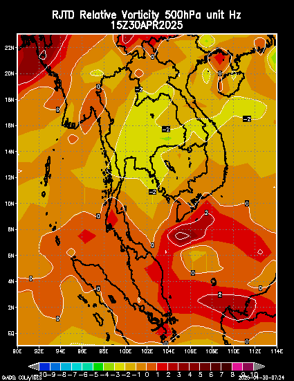 Relative vorticity at 500 hPa Unit *10**(-5) 1/Second