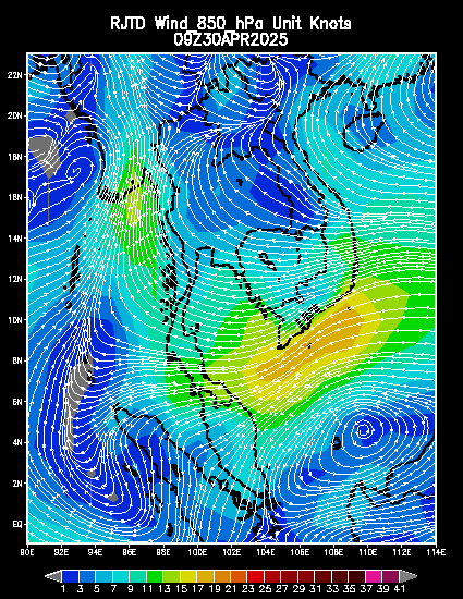 Wind field at 850 hPa Unit degree/knots