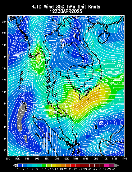 Wind field at 850 hPa Unit degree/knots