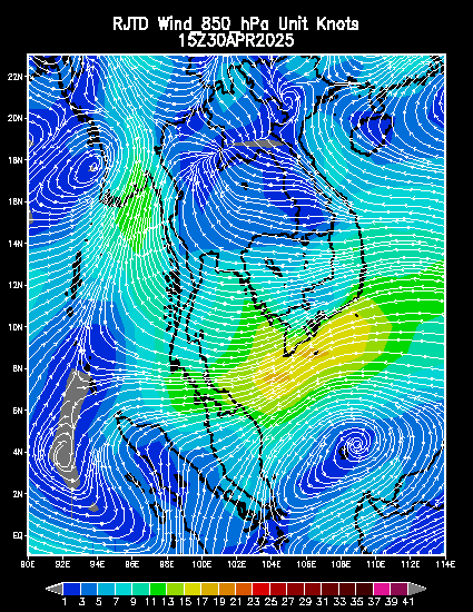 Wind field at 850 hPa Unit degree/knots